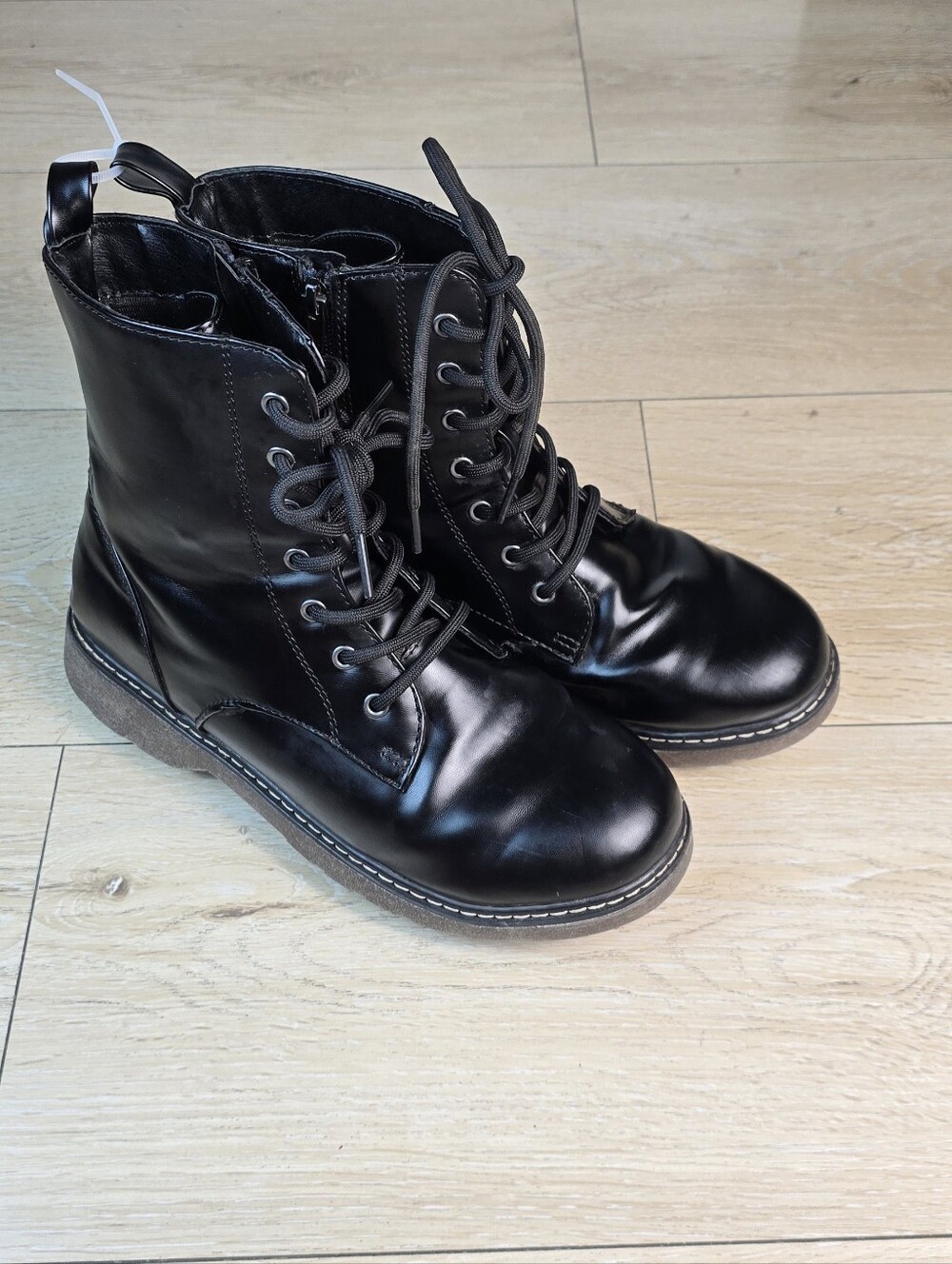 Anko Black Lace-Up Combat Boots